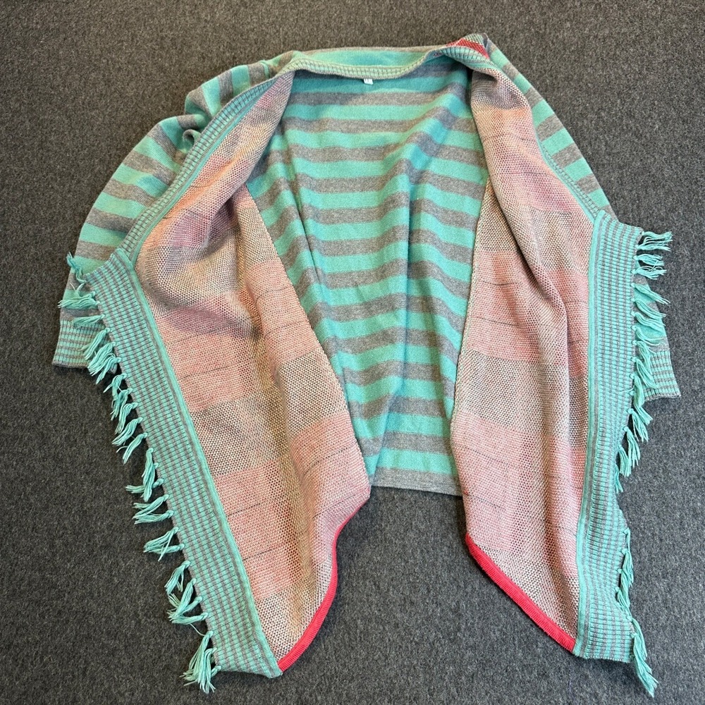 Matilda Jane Steadfast Open Front Cardigan Plaid Striped Fringe Teal Girls Sz 8 - Picture 5 of 16